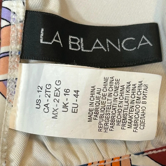 La Blanca Botanical Garden Triangle Halter Bikini Top Size 12 White Multi - Picture 5 of 6